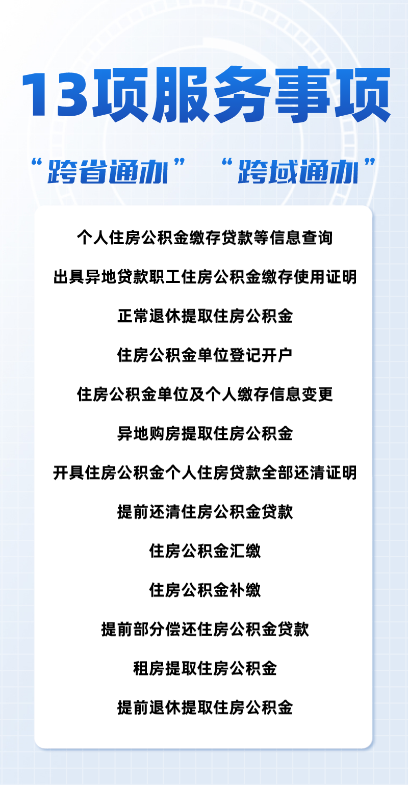 13项住房公积金事项可以“跨省通办”