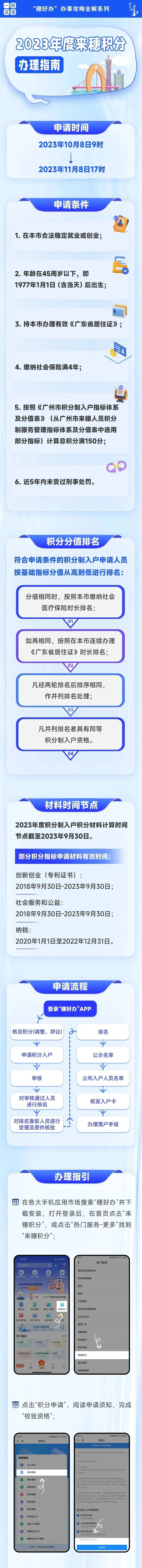 2023年度广州积分制入户申请工作10月8日正式启动，可上“穗好办”指尖办理